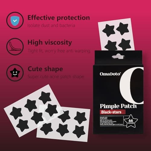 OMADOTO Star Pimple Patches for Face - Black Colors 66Pcs (14mm) Hydrocolloid Acne Patches, Day & Night Blemish/Zit Healing Pimple Patches(66count-Pack of 1) - Thumbnail 3