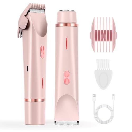ANFOOS 2-in-1 Women Electric Shaver & Bikini Trimmer, Waterproof Wet & Dry Rechargeable Body Hair Remover for Face Legs Underarms, Cordless Facial Razor with Type-C Fast Charging, Pink - Image 1
