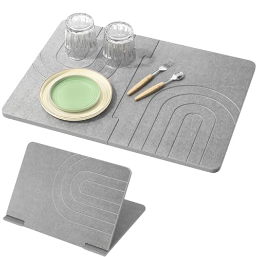 Luxspire Large Stone Drying Mat for Kitchen Counter 24"x16"- Fast-Absorbing Dish Drying Mat Non-Slip Stone Dish Drying Mat for Dishes, Cups Waterproof Counter Protector for Kitchen Bath, Dark Gray