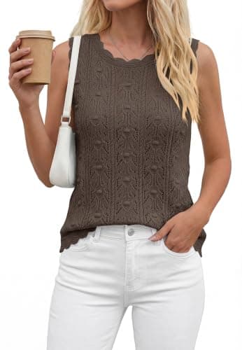 BTFBM Crochet Tank Tops for Women Hollow Out Sleeveless Loose Sweater Vest Top Summer Spring 2026 Beach Vacation Clothes(Brown, Large) - Thumbnail 6