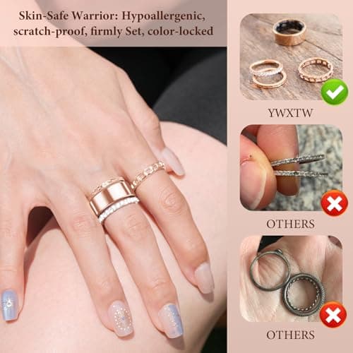 YWXTW 3 Pack 14K Gold-Plated Stacking Rings for Oura Ring Gen 4 /Ultrahuman, Timeless Elegance Non Tarnish Stainless White Zirconia Engagement Oura Stackable Bands Gift for Women Rose Gold 9 - Thumbnail 4