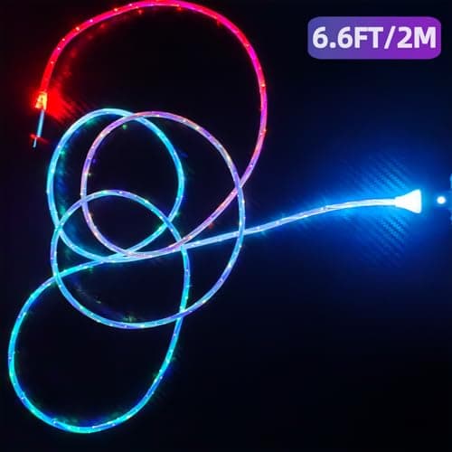 ULIKTO 6.6ft/2m USB Type C Cable Switch On/Off Led Light Up Charger Cable 66W 5A QC3.0 Visible RGB Color Changing Fast Charging Data Sync Cord for Samsung Galaxy S21/S20/S10/S9/Note 20/10/9/8 - Thumbnail 2