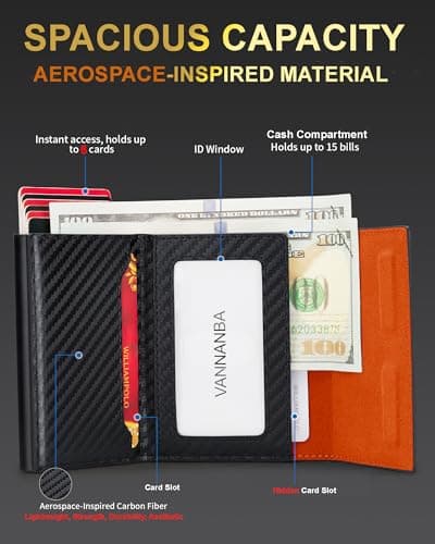 VANNANBA Mens Wallet Card Holder, Pop Up Aluminum Case Smart Wallet for Men RFID Blocking Trifold Slim Magnetic Closure, 9-13 Card Capacity | ID Window | Cash Slot - Thumbnail 4