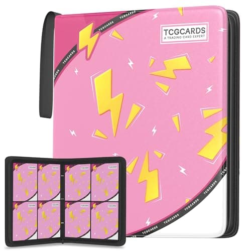 Trading Card Binder 4 Pocket,Card Binder 400 Pockets,Card Book Holder Cards with 50 Removable Sleeves,3-Ring Zip Design MTG/TCG/Sport Collectible Trading Card Albums Gifts for Boys and Girls (Pink) - Image 1