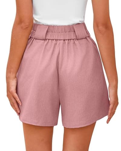 KIRUNDO Womens Shorts Dressy Casual 2026 Trendy Summer Elastic High Waisted Pleated Side Slit Business Work Shorts Pockets(Pink, Large) - Thumbnail 2