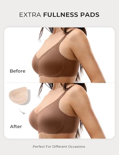 Lehoba Womens Push Up Seamless Bra Comfortable Wireless Tshirt Bras V Neck Wire Free Sports Bras, Chocolate X-Large - Thumbnail 2