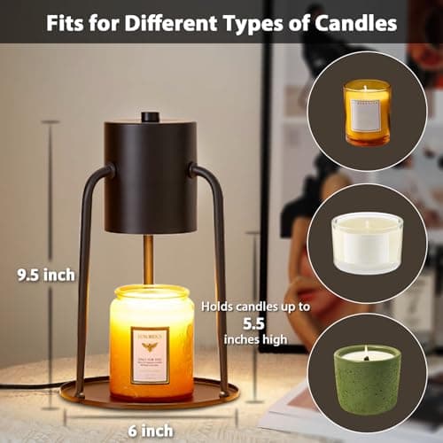 Ligebul Candle Warmer Lamp, Candle Lamp Warmer with Timer Dimmable Candle Light Warmer Candle Warming Lamp for Jar Candles Electric Wax Warmer Lamp (Black) - Thumbnail 4