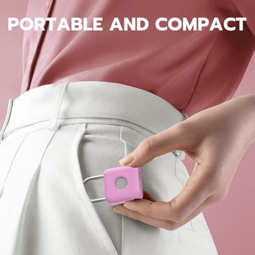 Fingerprint Padlock eLinkSmart Gym Locker Lock for Girls Women with Phone App iOS Watch Metal Keyless Combination Locks for School Sports Locker Toolbox Hasp Storage Pink - Thumbnail 3