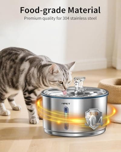 NPET Stainless Steel Cat Water Fountain, 1Gallon/135oz Automatic Pet Drinking Fountain Dog Water Dispenser Bowl with Water Level Window for Cats Indoor - WF210Plus - Thumbnail 3