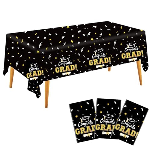 Labrostar Graduation Decorations 2026 Graduation Tablecloths Congrats Grad Table Cover 54"x108" for Class of 2026 Graduation Party Decorations Supplies 3Pcs Black - Image 1