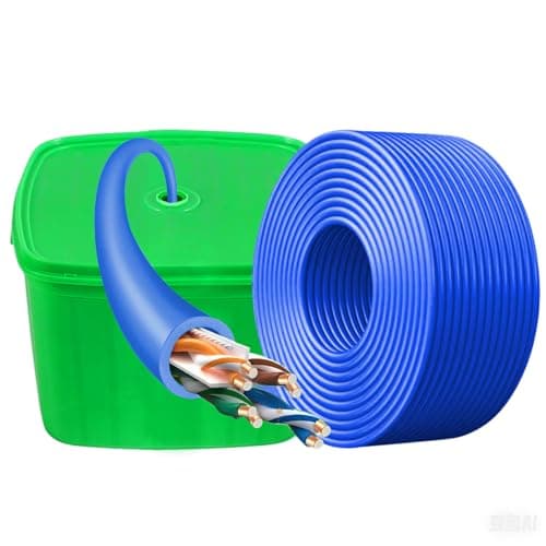 Davonpha Cat6 Ethernet Cable Bulk 300ft, 23AWG UTP, Blue - with Reusable Spool for Home Network, Office, Security Camera Installation