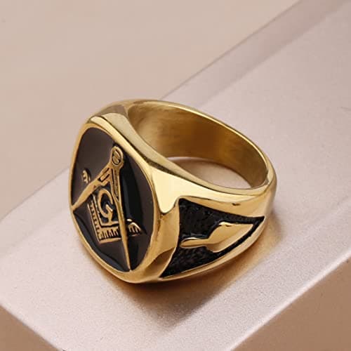 YLWJSP Freemason Gifts Masonic Biker Ring - Master Mason Signet Style Jewelry Band (G 9) - Thumbnail 3
