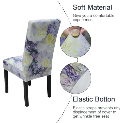 JQinHome Pattern Chair Covers for Dining Room Set of 2, High Stretch Removable Washable Parsons Chair Slipcover for Home Party Hotel Wedding Ceremony (Light Purple Flowers,2PCS) - Thumbnail 4