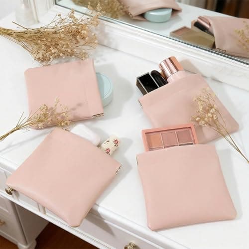 AUCCNT 4 PCS Small Makeup Bag for Purse, Mini Portable Cosmetic Pouch for Women, Coin Purse Lipstick Cosmetic Accessories Organizer, Travel Storage Pouch, Pink - Thumbnail 3