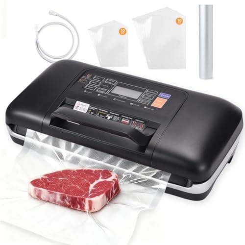 85kPa Heavy Duty Vacuum Sealer Machine, Commercial Grade Food Sealer with Double Seal, One-Hand Operation Handle, Built-in Cutter & Bag Storage, Moist/Dry Modes for Sous Vide, Meat & Meal Prep