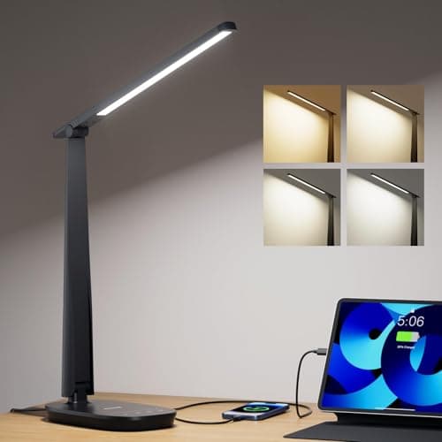 Honeywell LED Desk Lamp for Home Office, Eye-Caring Light with 4 Color Modes & Touch Control, USB A+C Charging Ports, Adjustable Rotating Head with Timer for Reading, Bedroom & Small Desks - Image 1