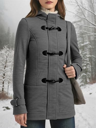 STOLKISS Women's Winter Thicken Jackets Cotton Coat with Hood Fashion Fleece Warm Long Insulated Shells Horn Button Jacket - Thumbnail 4