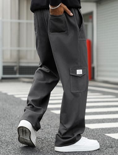 ZAFUL Men's Cargo Pants Digital Camouflage Branch Shaped Print Drawstring Waist Loose Casual Trousers with Pockets (4-Dark Grey, L) - Thumbnail 3