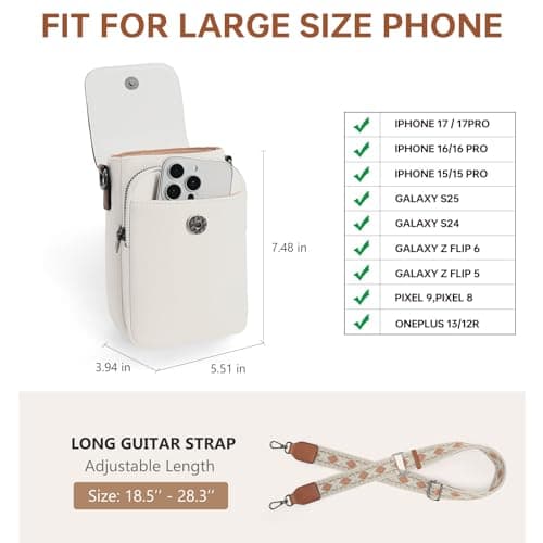 GEMIU Cell Phone Purse for Women Vegan Leather Cross body Wallet Mini Shoulder Handbag Purse with Card Slots - White&Brown - Thumbnail 4