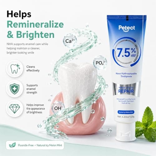 PETECT Nano Hydroxyapatite Toothpaste for Sensitive Teeth, Fluoride Free Whitening Toothpaste for Adults, Enamel Repair & Fresh Breath, SLS Free Vegan Toothpaste, ICY Melon Mint, 4.23 oz, 2 Pack - Thumbnail 4