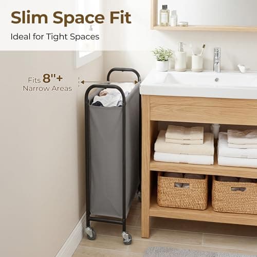 GRANNY SAYS 80L Slim Laundry Hamper with Silent Brake Wheels, Sturdy Metal Frame & Handle, Rolling Laundry Basket for Laundry Room, Bedroom, Bathroom, or RV – Suited for Singles or Couples, Grey - Thumbnail 3