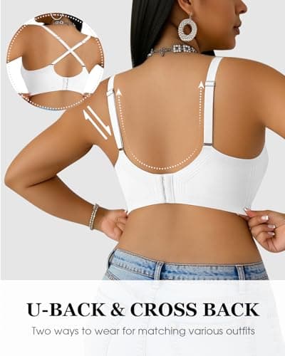 LIIJOO Seamless Wireless Full Coverage Women Bra • Jelly Band Lift • Cross-Back Option • Wide Strap • Breathable Stretch • Everyday T-Shirt Comfort（Ivory, 3XL） - Thumbnail 2