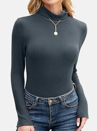 GKBK Women's Turtleneck Sweaters Fitted Long Sleeve Ribbed Shirts Lightweight Thermal Underwear Warm Layering Tops Fall Outfits 2025 Trendy Navy Blue - Thumbnail 2