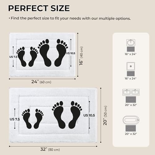 GRANNY SAYS Bathroom Rugs Sets 2 Piece,Soft Bath Mats for Bathroom, Bath Rugs Non Slip Washable, Absorbent Bath Rug for Tub,Shower and Toilet, Bath Mat Set (White, 20" x 32" + 16" x 24") - Thumbnail 2