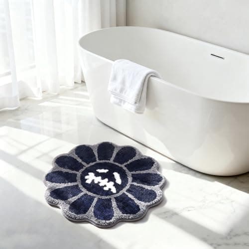 Shovagy Trippy Happy Face Rug Cool Rugs Tufted Quick Dry Bath Mats for Bathroom Non Slip Bath Mat Water Absorbent 2.6FT Navy Blue Bathroom Rugs Halloween Gothic Ghost Skull Horror Decor Carpet - Thumbnail 6