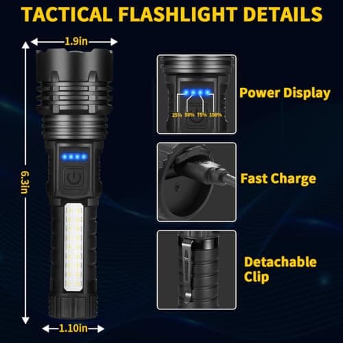 ZioeYiue Rechargeable Flashlights High Lumens, 7Mode Super Bright Flashlight Powerful, Adjustable Tactical Flash Light High Powered, LED Flashlights for Home Emergency Hunting Camping Essentials Gear - Thumbnail 5