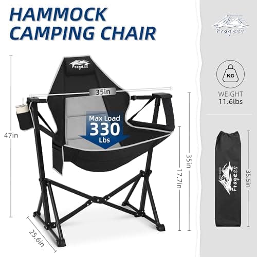 Fragess Portable Hammock Camping Chair with Adjustable Back, Folding Hammock Chair Supports 330lbs, Camping Swing Chair for Adults, Camping Hammock Chair for Lawn, Concerts, Backyard, Stargazer-Black - Thumbnail 3