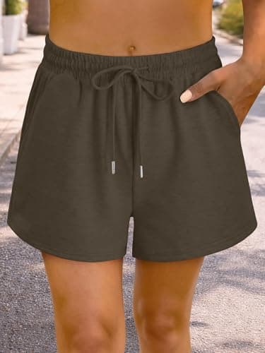KISSMODA Women's Coffee Brown French Terry Shorts Elastic Drawstring Side Pockets Daily Travel Casual Relaxed Active Short Bottoms DarkBrowm S - Thumbnail 5