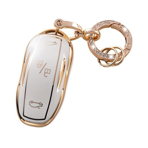 RUABIBAN Key Fob Cover Compatible With Tesla Model S, 3, Y - Soft TPU Key Case Protection Shell for Remote Smart Key Protector (TPU-J-41)