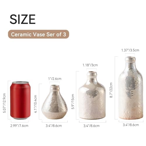 Ceramic Vase Set of 3, Decorative Vases Home Decor Modern Neutral Flower Pampass Boho Vase for Living Room, Table, Mantel, Entryway, Bookshelf, Kitchen, Bedroom, Bathroom - White - Thumbnail 2