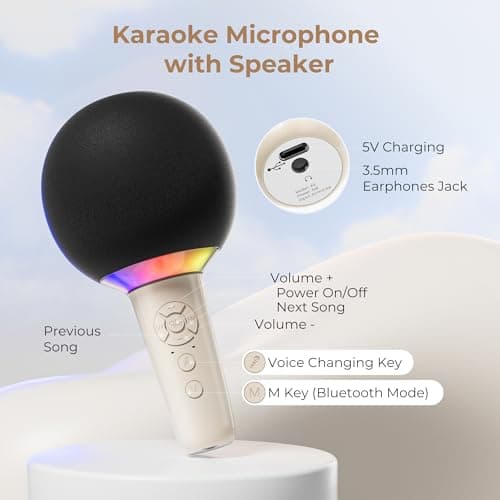 Hotwill Wireless Kids Karaoke Microphone Karaoke Mic Speaker with LED Light - Thumbnail 4