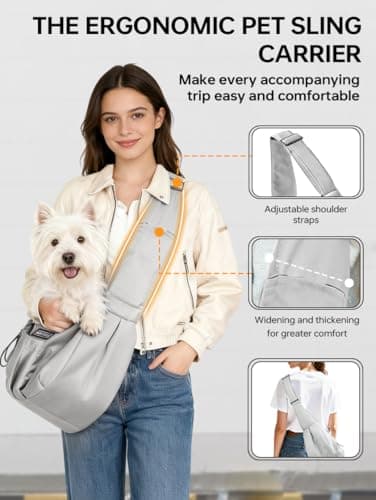 Puppy Sling Carrier for Small Dog-Widened and Thickened Shoulder Strap with Storage Pocket, Adjustable Hands-Free Small Dog Carrier Sling for Outdoor,Cat&Dog Sling Carrier 7-15 lbs.(Light Grey) - Thumbnail 5