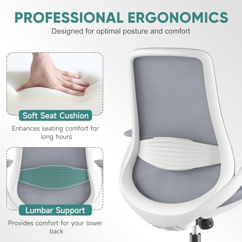 Ergonomic Mesh Office Chair, 330LBS Executive Desk Chair with Lumbar Support, 2D Armrests, Comfy Swivel Computer Task Chairs for Long Hours (Grey) - Thumbnail 4