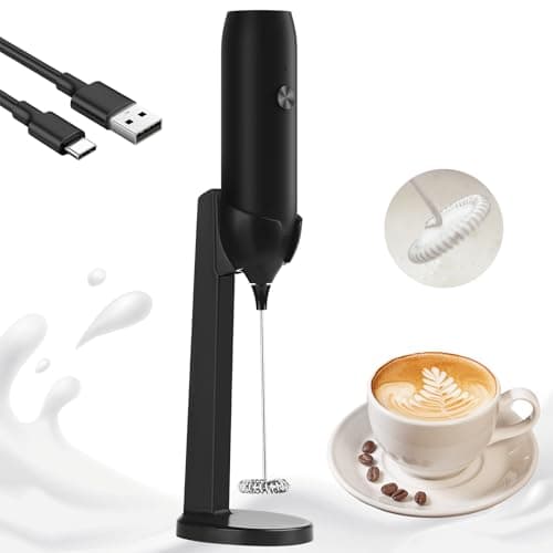 Rechargeable Milk Frother Handheld USB Type-C, Powerful Electric Foam Maker with Stand, Mini Drink Mixer for Coffee Latte, Cappuccino, Mocha, Macchiato, Frappe and Protein Powder - Image 1