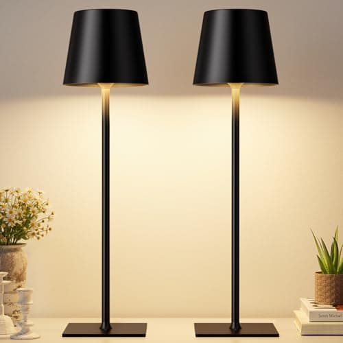 Kakanuo Black Cordless Rechargeable Table Lamp, 2 Pack Portable Desk Lamp with 5000mAh Battery, Touch Control Stepless Dimming, Wireless Night Light for Dining, Outdoor Camping, Coffee Shop - Image 1