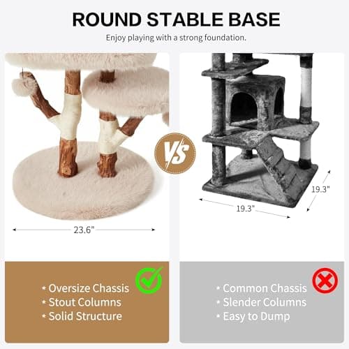 Erinnyees 44" Real Wood Cat Tree for Large Cats, 45LBS Heavy Duty Stable Cat Tower with Natural Branches, Modern Rustic Cat Furniture with 3-Tier Cloud-Soft Plush Platforms & Sisal Scratching Posts - Thumbnail 3