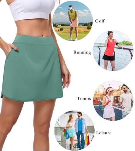 CHICHO High Waisted Skirts for Women?Girl Tennis Skirt Stretch Breathable Golf Skort with Pockets Soft Casual UPF 50+ Summer Skirts Back White Medium - Thumbnail 6