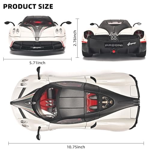 RZAPE Car Toys for Boys 1 18 Scale Diecast Cars Compatible for Pagani Huayra Dinastia Model Car Kits Collection,Metal Pull Back Cars with Light and Sound,Toy Cars for Boys Age 4-7（White） - Thumbnail 2