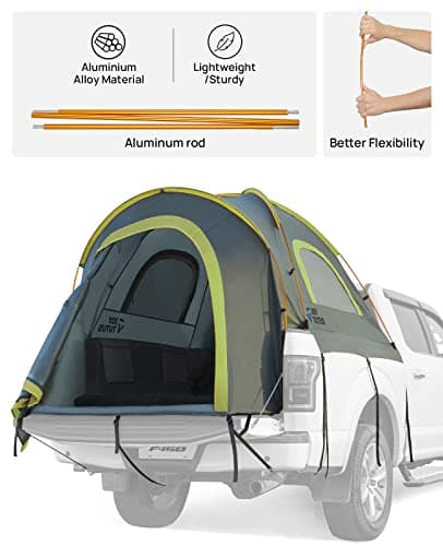 JOYTUTUS Pickup Truck Tent 6.5ft 2.0, Waterproof PU2000mm Double Layer for 2 Person, Portable Truck Bed Tent with Rainfly, Green, Aluminum Pole - Thumbnail 6
