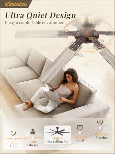 Fanbulous Ceiling Fan No Light, 48 Inch Indoor/Outdoor 6 Blades Ceiling Fan with Remote, 6-Speeds, Quiet Reversible DC Motor, Fans Without Light for Tilted Ceiling/Bedroom/Living Room/Patios - Thumbnail 4