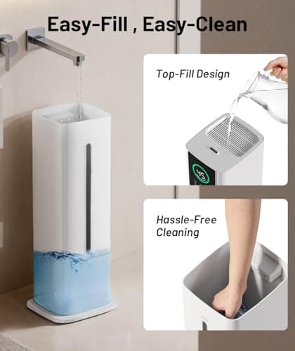 AreShark 2.4 Gal/9L Humidifier for Bedroom, Large Room 500ft², Cool Mist Air Humidifiers with 75H Runtime, Humidity Setting, Easy to Clean, Top Fill, 30dB Quiet, for Plants, Adults, Nursery, Kids - Thumbnail 6