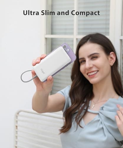 TG90° 10000mAh Power Bank Built-in Cables, Pocket Size USB C Portable Charger, 3A Fast Charging External Battery Pack, Travel Essential Phone Powerbank Compatible with iPhone Samsung iPad White - Thumbnail 4