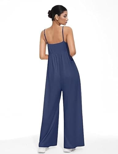 EUYZOU Jumpsuits for Women Casual Loose Fit Summer Outfits Wide Leg Rompers Sleeveless Vacation Trendy One Piece Jumpers, Navy XXL - Thumbnail 4