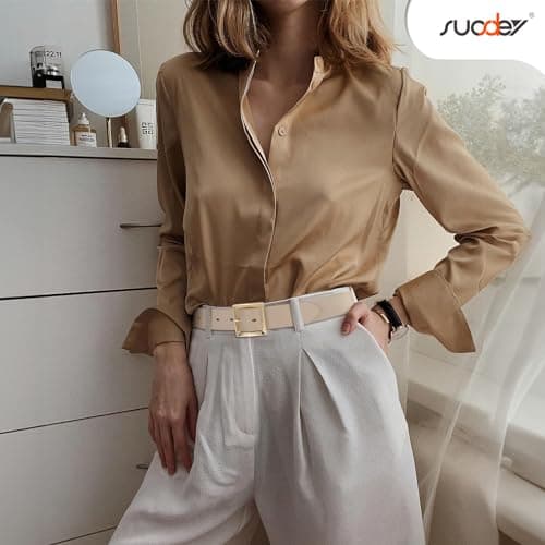 SUOSDEY Women Leather Belt for Jeans Dresses Pants Fashion Waist Belt Ladies Belts for Trendy with Gold Square Buckle - Thumbnail 5