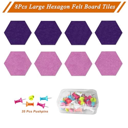 HULAVO Large Hexagon Felt Cork Board Tiles, Self Adhesive DIY Felt Bulletin Board Pin Board with 35 Pushpins for Office School Home Wall Decor(Purple+Light Purple) - Thumbnail 5