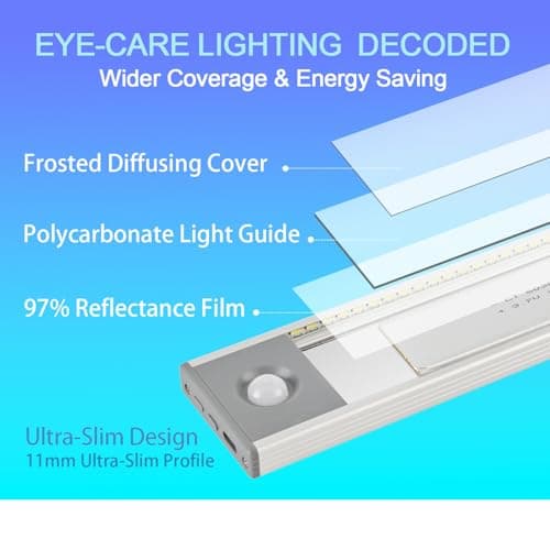 Under Cabinet Lighting, 4200mAh Rechargeable Motion Sensor Light Indoor, 240lm Wireless Under Cabinet Lights, Magnetic Battery Operated LED Closet Light for Kitchen Stair (11 Inch, Cool White, 2 Pack) - Thumbnail 6